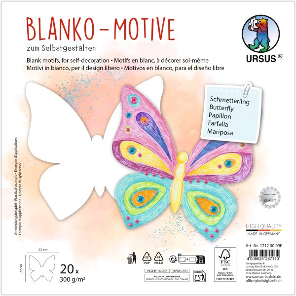 URSUS Blanko Motive 23x23cm 17120009F Schmetterling 20 Blatt