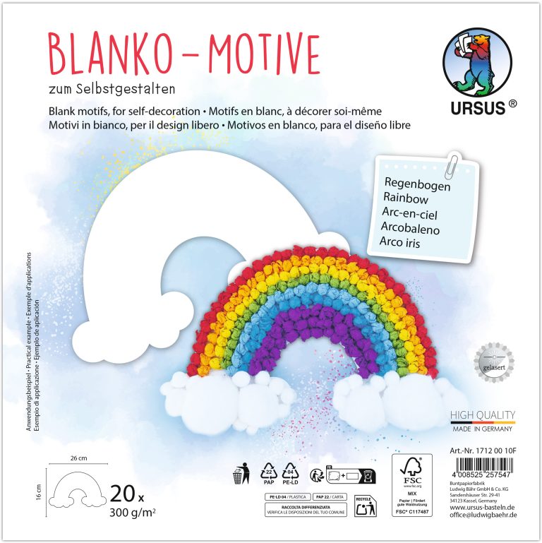 URSUS Blanko Motive 23x23cm 17120010F Regenbogen 20 Blatt