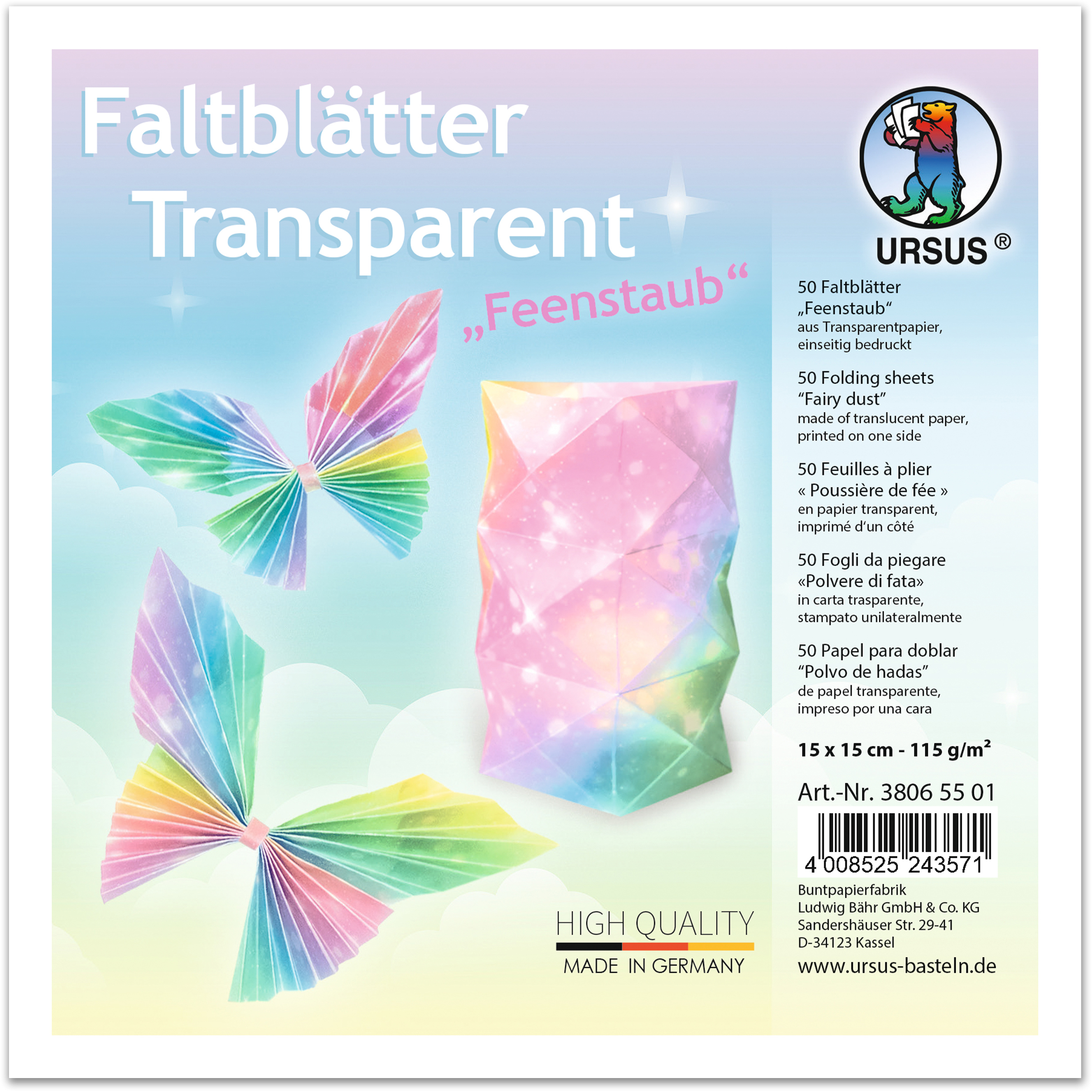 URSUS-38065501-4008525243571 URSUS Faltblätter Transparentpapier 38065501 Feenstaub,15x15cm 50 Blatt – Hochwertig & günstig bei ShopDeca