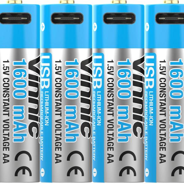 VINNIC USB Rech. Batt. AA Type-C VPRB-UC2A-4PC 1600mAh,Case,4pcs.