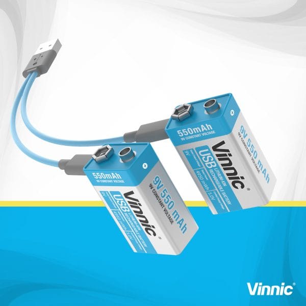 VINNIC USB Rech. Batt. 9V Type-C VPRB-UC9V-1PC 550mAh,Case,1pcs.