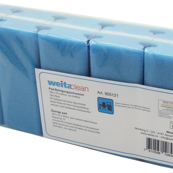 WEITACLEAN Padschwamm 150x70x43mm 5028024 blau, kratzfrei 10 Stück