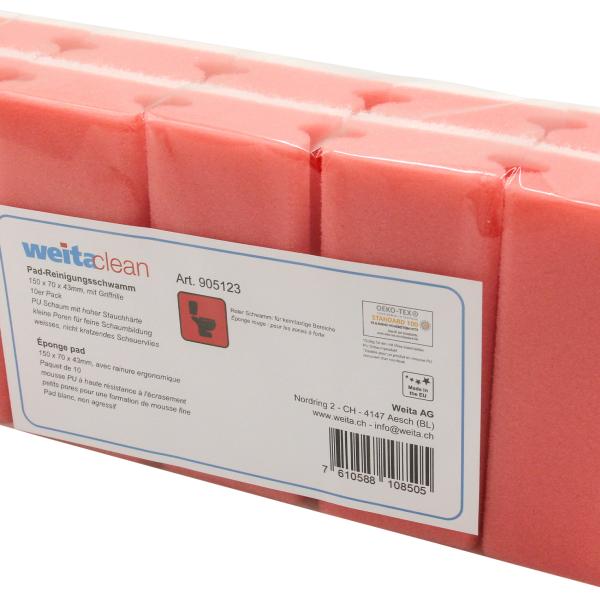 WEITACLEAN Padschwamm 150x70x43mm 5028025 rot, kratzfrei 10 Stück