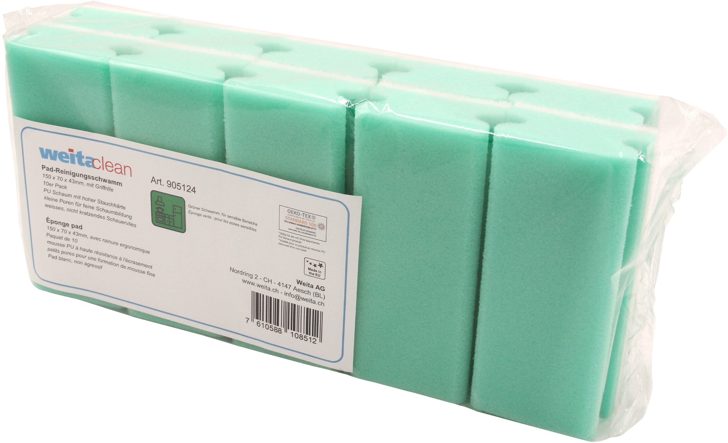 WEITACLEAN-5028026-7610588108512 WEITACLEAN Padschwamm 150x70x43mm 5028026 grün, kratzfrei 10 Stück – Hochwertig & günstig bei ShopDeca